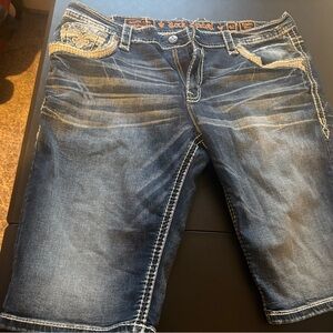 Rock Revival Men's Washed Blue Embellished Jean Shorts